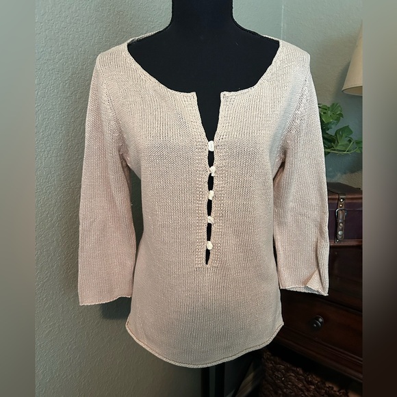 Isda & Co Tops - Elegant Sand Knit Top with Button Accents